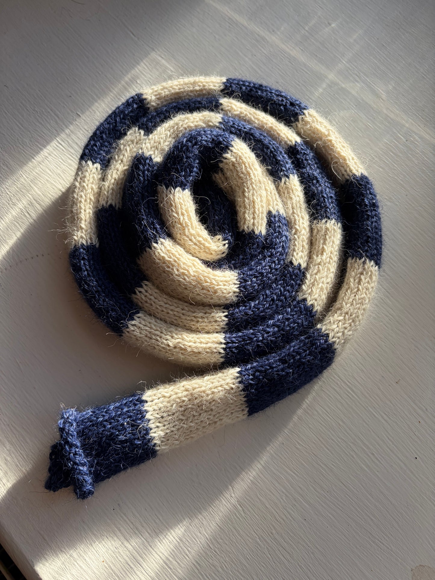 Navy and Cream Skinny Scarf