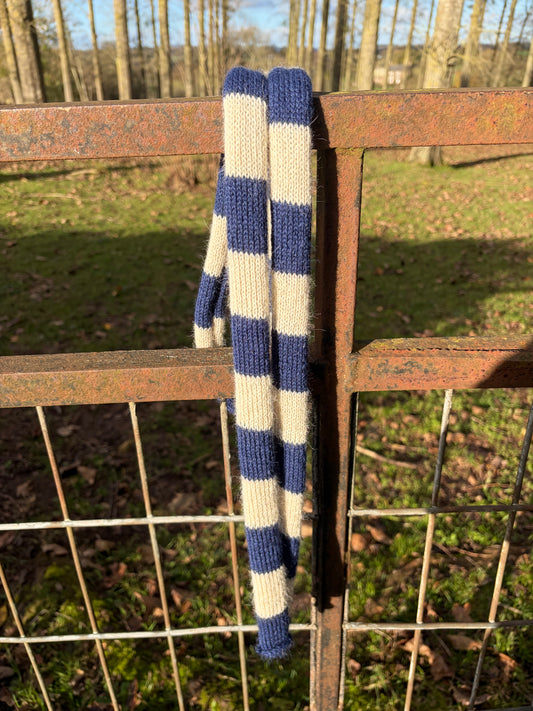 Navy and Cream Skinny Scarf
